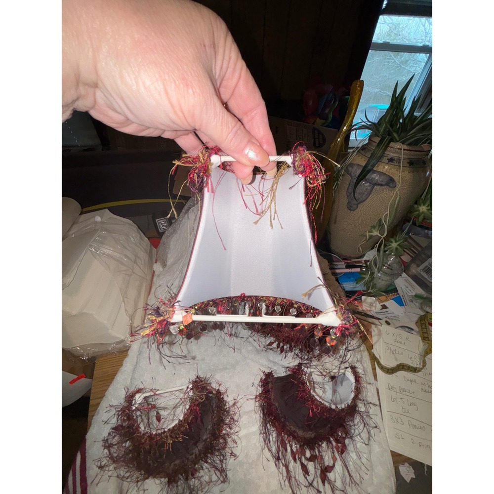 Set of 4 Burgundy Red Beaded Fringe Clip On Chandelier Lamp Shades Victorian - Picture 3 of 6